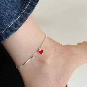 ANKLETS REAL 925 STERLING SILVER RED HEART ANKLETS WOMAN BEADS ANKLE BRACELET ON THE LEG CHAEN Women Barefoot Summer Jewelry 2022 Q231113