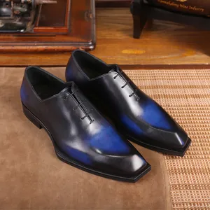 Berluti Klasik Kare Toe Oxford Resmi Deri Ayakkabı Erkekler Resmi İş Kravat Ezilmiş ve Yapay Renkli