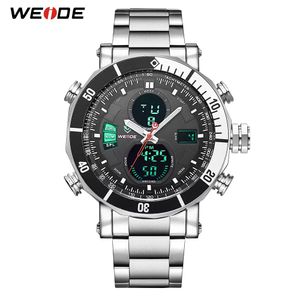 2023 WEIDE 腕時計メンズクォーツデジタルスポーツ自動日付バックライトアラームリピーター複数のタイムゾーンステンレス鋼バンド時計腕時計