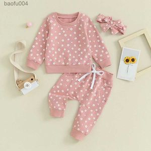 Clothing Sets Cute Floral Print Baby Girls Clothes Autumn WInter Casual Kids Children Outfits Long Sleeve Sweatpants Headband Sets