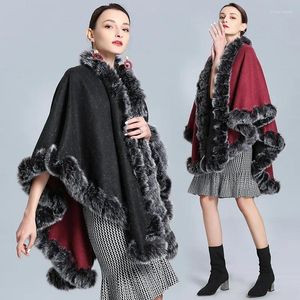 Foulards hiver chaud grande taille long poncho noir gris col en fausse fourrure outstreet châle cape femmes des deux côtés porter des capes lâches