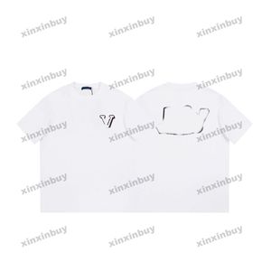 Xinxinbuy Men designer tee t shirt 23SS Paris lapp läder bokstav kort ärm bomullskvinnor svart vit blå grå xs-2xl