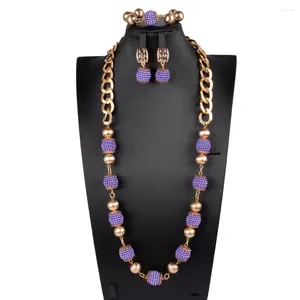 Necklace Earrings Set Design Lovely Purple Plastic Beads Bib Statement Copper Bridal Party Jewelry ABS198