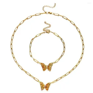 Set di orecchini e collana MinaMaMa, design carino, farfalla di cristallo in acciaio inossidabile per set di braccialetti da donna