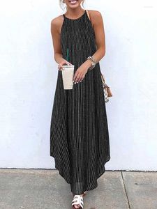 Casual Dresses VONDA Summer Women Striped Sundress 2023 Sexy Spaghetti Strap Asymmetric Bohemian Dress Loose Halter Long Vestidos Robe