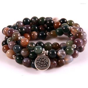 Strand Natural Stone Hand String 108 Mala 8mm India Onyx Bead Armband Lotus Pendant Women's Yoga Miditation Dropship