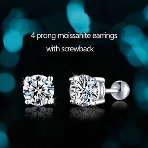 Stud Trendy 925 Sterling Silver 031 Carat D Color Screw Earrings for Women Fine Jewelry Platinum 4 Prong Gift 230412