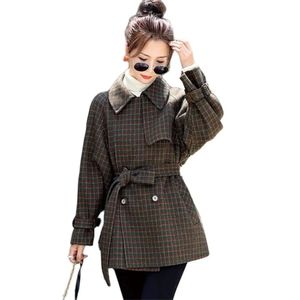 Women's Wool Blends Woolen Coat for Women Houndstooth Suit Woolen Overcoat Cotton Tops Loose Cloak Mid-Length Outerwear Autumn and Winter Clothing 231102