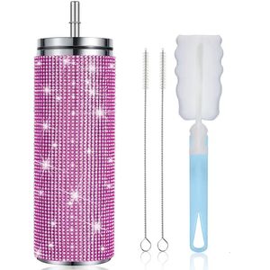 Canecas 570ml Brilhante Diamante Tumbler Copo Isolado com Suco de Palha Drinkwar Garrafas de Aço Inoxidável Garrafa Térmica Presentes de Festa para Meninas 231113