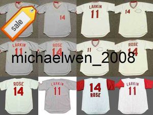 Mich28 11 BARRY LARKIN 14 PETE ROSE Maglia da baseball uomo donna giovanile cucita