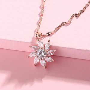 ペンダントネックレスファッション可dainty18kローズゴールドメッキ輝くジルコンクリスタルチャームヒマワリ鎖骨ネックレスチョーカー