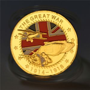 1914-1918 Guerra Mundial 1 Coin Bated Gold The Great War 100th Anniversary Comemorative WW1 Challenge Coin