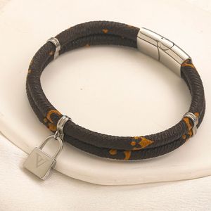 High-End-Stile, Edelstahl-Winkelarmband, luxuriöse Herren- und Damenarmbänder, 18 Karat vergoldet, Markendesigner-Armband aus Leder mit Blumendruck, Weihnachtsschmuck