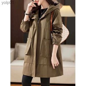 Women's Trench Coats 2023 New Autumn With Lining Trench Coat Woman Fashion Korean Women Hooded Mid-Long Overcoat Windbreaker Fe OuterwearL231113