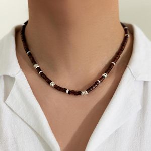 Choker Kunjoe Vintage Brown Wood pärlstav mjuk lerhalsband för män Böhmen Natural Shell Summer Beach Surfer Tribal