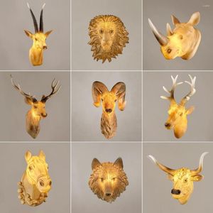Wall Lamps Animal Lamp American Style Retro Industrial Creative Individuality Staghorn Lion Horse Wolf Cow Decorative