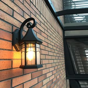 Lampada da parete tipo industriale country americano nero / alluminio placcato vintage impermeabile con lampadina Edison in vetro E27 cortile