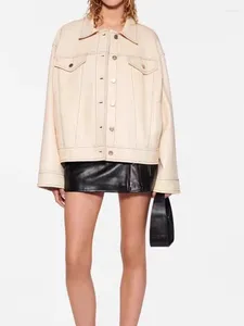 Giacca da donna in pelle da donna finta silhouette corta giacche monopetto tinta unita colletto rovesciato giacca femminile di moda autunno 2023