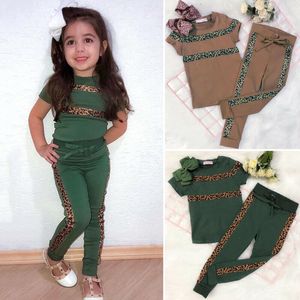 Kleidung Sets Mode Mädchen Kleidung Set Baumwolle Casual Leopardenmuster Kinder Kurzarm TopsHose 2pcs Kleinkind Kleinkinder Outfits 230412