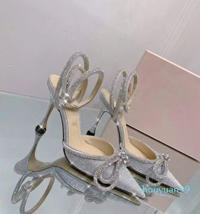 Дизайнерские сандалии женщины высокие каблуки кожаная подошва бриллиантовые декорирование банкета женская обувь шелковые лица сексуальные формальные тапочки 2023