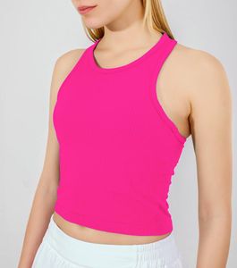 LU-51 Yoga kläder tank top ebb till gatu rib raberback väst med vadderad bh snabbt torkande andningsväst smal passform tunn löpning inomhus sport fitness skjorta för kvinnor