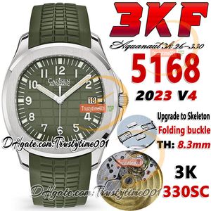 3KF V4 3k5168 A330SC Automatic Mens Watch Minimum noise Movement Ultrathin Green Texture Dial Number Markers Steel Case Rubber Strap Super trustytime001Watches