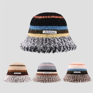 Wide Brim Hats Bucket Hats Winter thick wool plush knit hat girl face small fisherman hat big head circumference warm wool hat