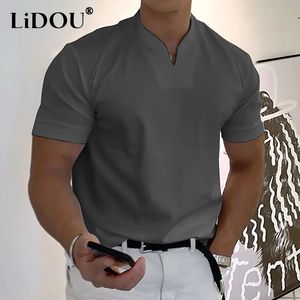 Mens TShirts Summer Fashion Trend Sports Fitness Casual Simple Mens Tshirts Solid Color Loose Short Sleeve Vneck Top Male Clothes 230413