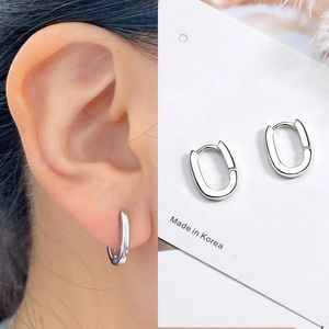 Hoop Earrings Simple Design Geometric Rectangle Ear Buckle Silver Color Copper Metal Oval Shape Small For Women Party Jewelry