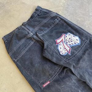 Kvinnor s byxor s streetwear jnco jeans y2k harajuku hip hop grafik broderi retro blå baggy denim män kvinnor gotiska bredbyxor 231113