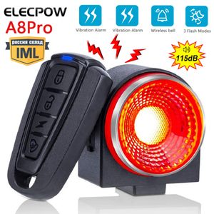 Alarm systems Elecpow A8Pro Bicycle Rear Lamp Brake Sensing Light Wireless Remote Control USB Charging Burglar Bike Taillight Horn 230412