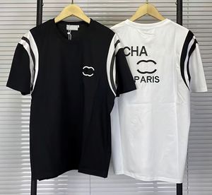 새로운 고급 버전 티셔츠 프랑스 트렌디 한 2c 편지 자수 흑백 흑백 ing 커플 메뉴 여성 채널 의류 모션 티