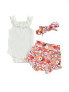 Set di abbigliamento Michellecmm Born Baby Girl Summer Clothes 3Pcs Outfit Ruffle Strap Romper Floral Shorts Headband Outfit