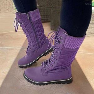 Botas femininas tamanho grande inverno neve cor escura palmilha de pele quente antiderrapante sola zíper superior rendas até sapatos plataforma