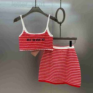 Women's Knits & Tees designer High version Miu Miao's striped suspender skirt with red and white stripes, slim fitting short tank top, high top CFMG