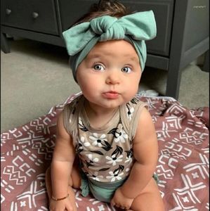 Conjuntos de roupas 3 peças Born Baby Girls Boys Summer Outfit sem mangas Floral Print Romper Solid PP Shorts Bow Headband Infant Toddler Set 0-12M