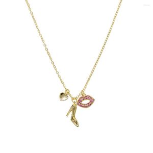 Chains 41 5cm Chain Necklace For Women Heart Pendant Lover's High Heels Gold Color Engagement Jewelry