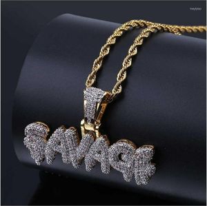 Chains Rock Hip Hop SAVAGE Necklace Gold Color Micro Pave Cubic Zirconia CZ Jewelry For Boy Men Cool Rope Chain Hiphop