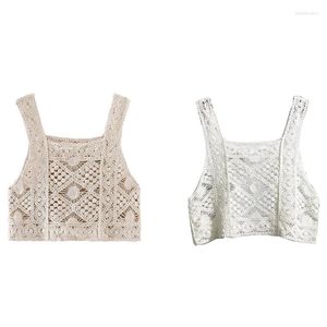 Kobiety dla kobiet Kobiety Vintage szydełka kamizelka Camis Boho puste kwiecisty dzianinowy top z rękawami