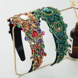 Fasce laterali larghe di lusso colorate con diamanti pieni Accessori per capelli alla moda Fascia per capelli con strass per feste alla moda