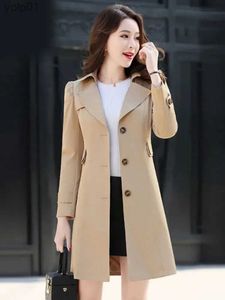 Kvinnors dikerockar 2022 Spring Autumn Khaki Windbreaker Mid-Long Trench Coat Women Single-Breasted Slim Trench Coat FE Outwear Fashionl231113