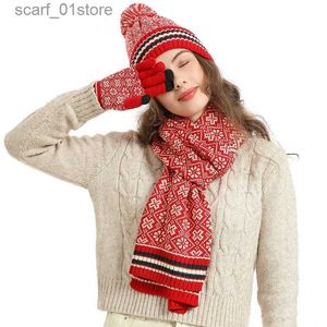 Hats Scarves Sets Women Winter Keep Warm Set Fleece Lining Beanie Telefingers Gs Thicken Scarf Christmas Hat Snow Design Neckerchief 3 PiecesL231113
