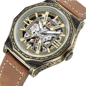 Sports Mechanical Watch Men Retro Luxury Men's Watches Hip Hop Hollow Skeleton Clock Male Leather Strap Relogio Masculino Hombre