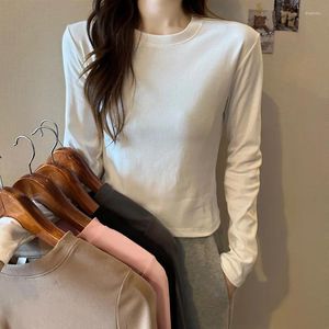 Damen-T-Shirts, langärmelig, bauchfreies Top, Damen-Shirt, 2023, modische Kleidung, Herbst-Winter, lässig, Basic-Oberteile und T-Shirts, Baumwolle, koreanischer Stil, solide