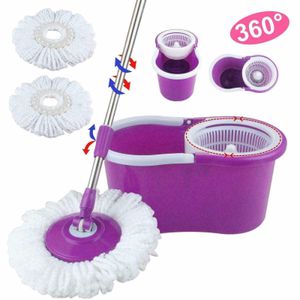 Mops Einfacher magischer Bodenwischer mit 360 ° Eimer 2-Kopf-Ultrafeinfaser-Rotationskopf lila 230412