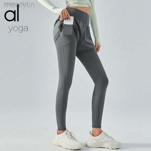 Designer Aloo Langarm-Yogahose mit hoher Taille, enge Laufhose, enge nackte Yoga-Kleidung, schnell trocknend, gefälschte zwei Stücke Fitness-Yogahose