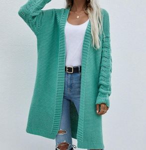 Women's Wool & Blends Women Solid Color Knitted Cardigan Loose Fit Long Hollowed Sleeve Tops Spring Fall Coat