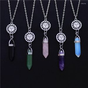 Ожерелья с подвесками, винтажное ожерелье с подвеской в виде солнца, натуральный камень, аметист, кварц, розовый кристалл, ожерелье для женщин и мужчин, ювелирные изделия для вечеринок, подарки