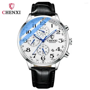 Armbanduhren CHENXI Luxusuhr Herren Leder Quarz Armbanduhr Wasserdicht Chronograph Leuchtendes Edelstahlarmband Uhruhren für