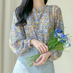Blouses femininas estilo coreano mulheres senhoras soltas chiffon floral manga longa blusa flor flor blusa fêmea plus size tamanho grande verão boho